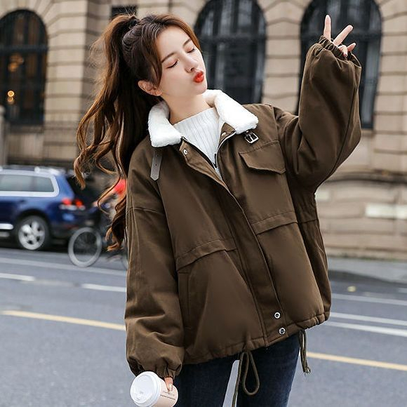 羊羔毛外套女2023春秋新款韓版學生加絨加厚工裝外套寬鬆短款上衣
