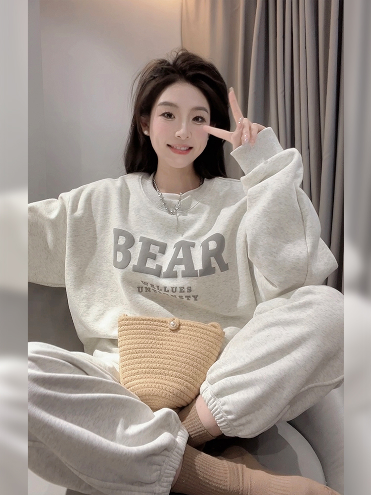韓國新款華棉複合薄款310克/加絨410克 秋冬裝衛衣女印花寬鬆大碼