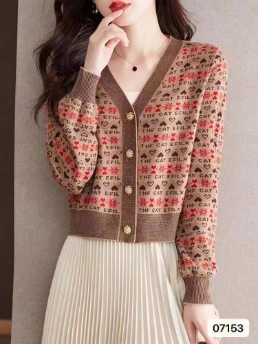 Knitted Cardigan Women's Autumn  New Early Autumn Top Loose and Western-style V-neck Cardigan Short Sweater Jacket