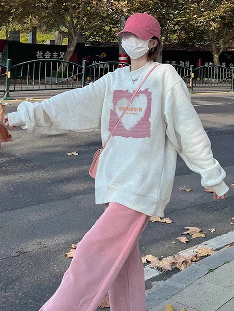 韓版新款華棉複合薄款310克/加絨410克 秋冬裝衛衣女印花寬鬆大碼