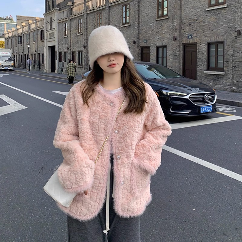 Xiaoxiangfeng jacket for women 2023 new style lamb wool imitation rabbit fur loose slimming warm high-end plush top