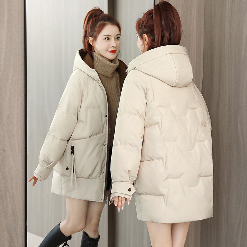 Down cotton coat women's mid-length 2023 winter Korean style loose thickened cotton coat small person cotton-padded jacket CB