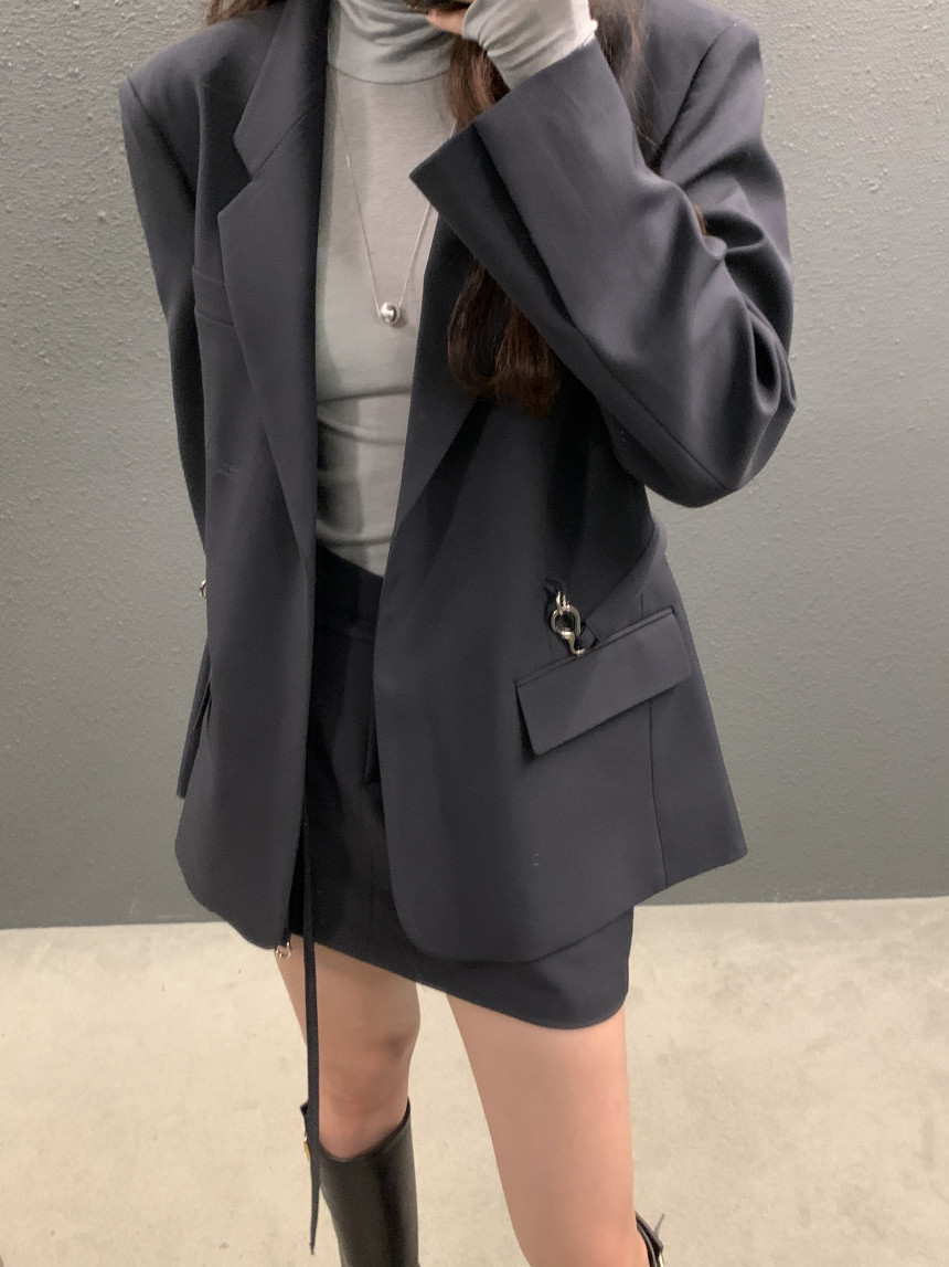 Korean chic autumn retro lace-up blazer + skirt two-piece suit