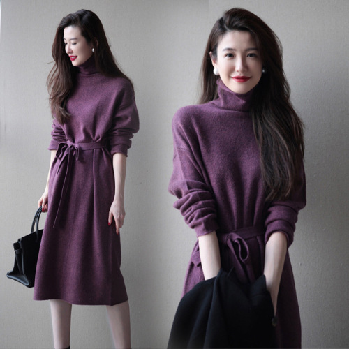 Long turtleneck sweater dress for women in autumn and winter new niche Korean style ins over-the-knee sweater wool knitted skirt dress
