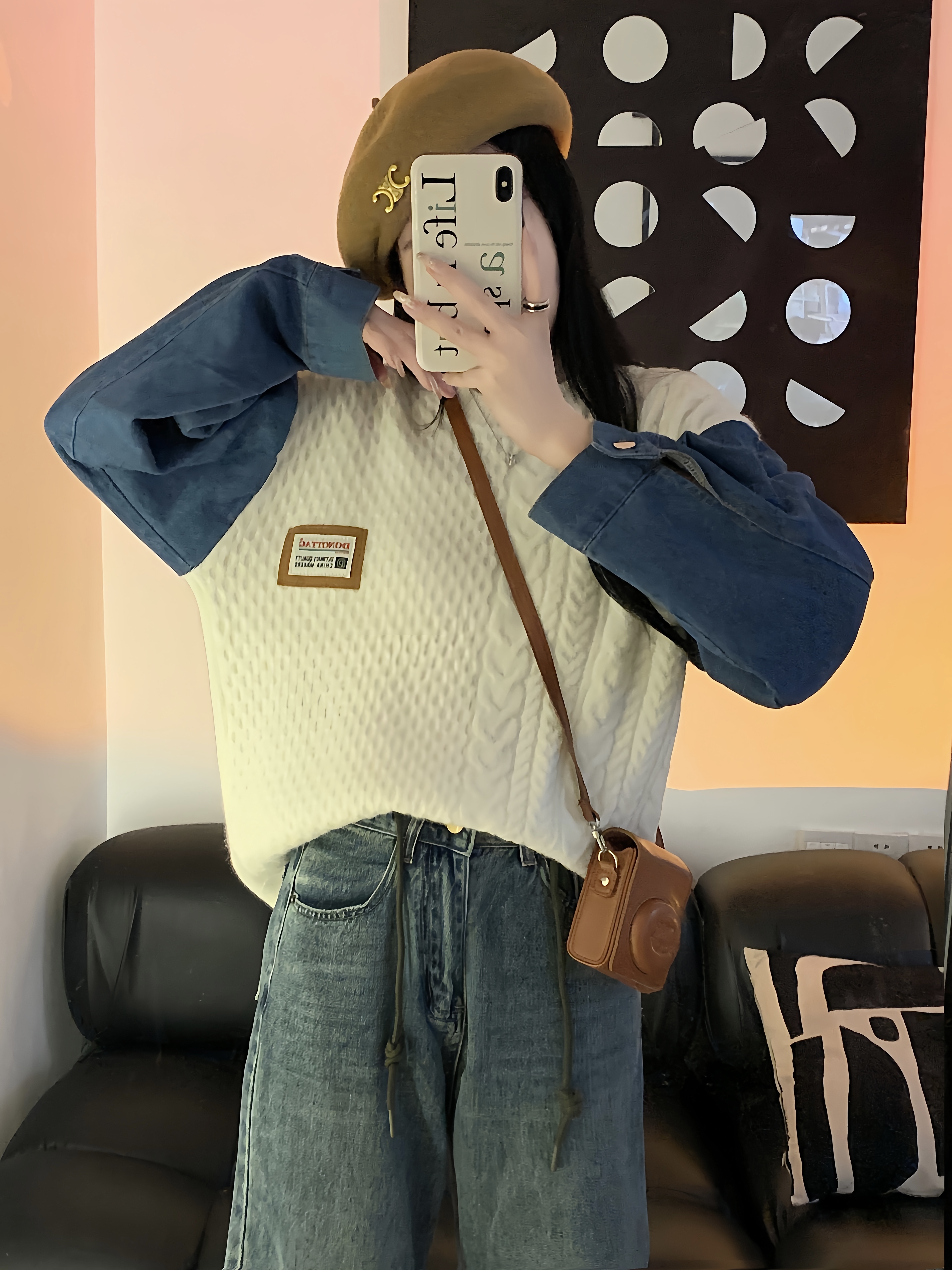 實拍假兩件毛衣針織衫女設計感寬鬆顯瘦復古拼接牛仔襯衣毛衫