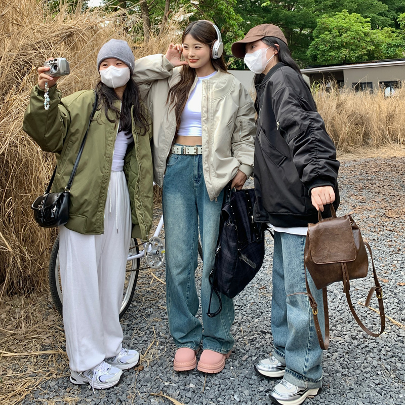美式飛行服羽絨棉服外套女寬鬆中性風設計感工裝夾克棉服女外套韓