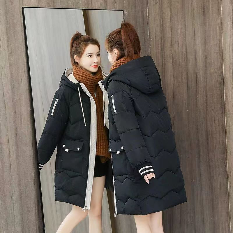 Down cotton coat women's mid-length 2023 winter Korean style loose thickened cotton coat small person cotton-padded jacket P