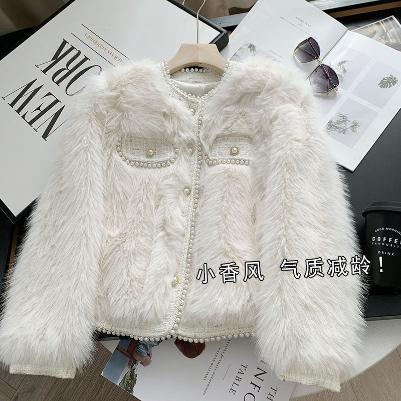 2023 autumn and winter new style imitation fox fur spliced ​​fur coat, feminine and elegant lady Xiaoxiangfeng fur short top