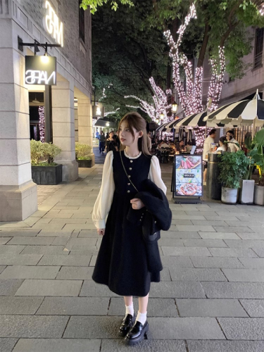 Original Quality English Trousers Fabric Chiffon Lining Zipper French Style Chanel Style Long Sleeve Black Dress for Women