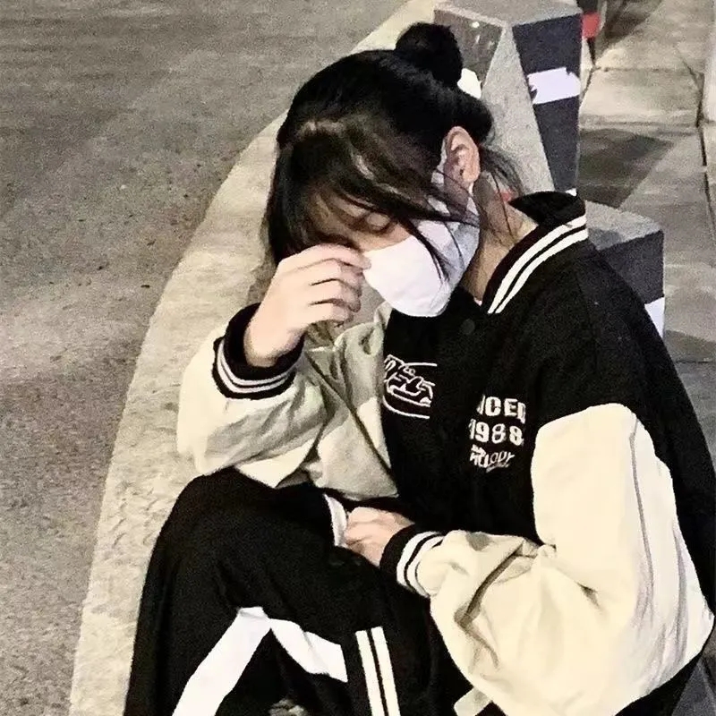 美式復古vintage情侶裝夾克外套男女春秋季oversize棒球服潮牌ins