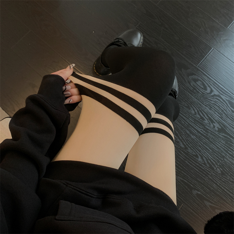 實拍~秋冬加絨絲襪拼接過膝連褲襪顯瘦大長腿保暖小腿打底褲