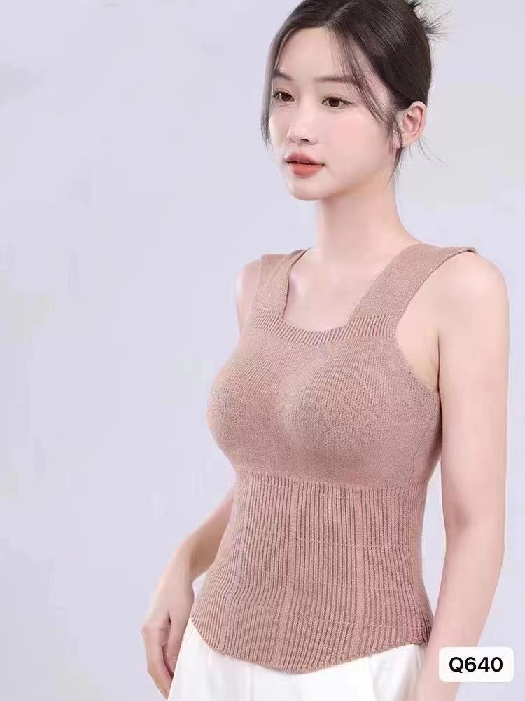 新款設計感時尚簡約寬肩帶方領帶胸墊純色百搭背心