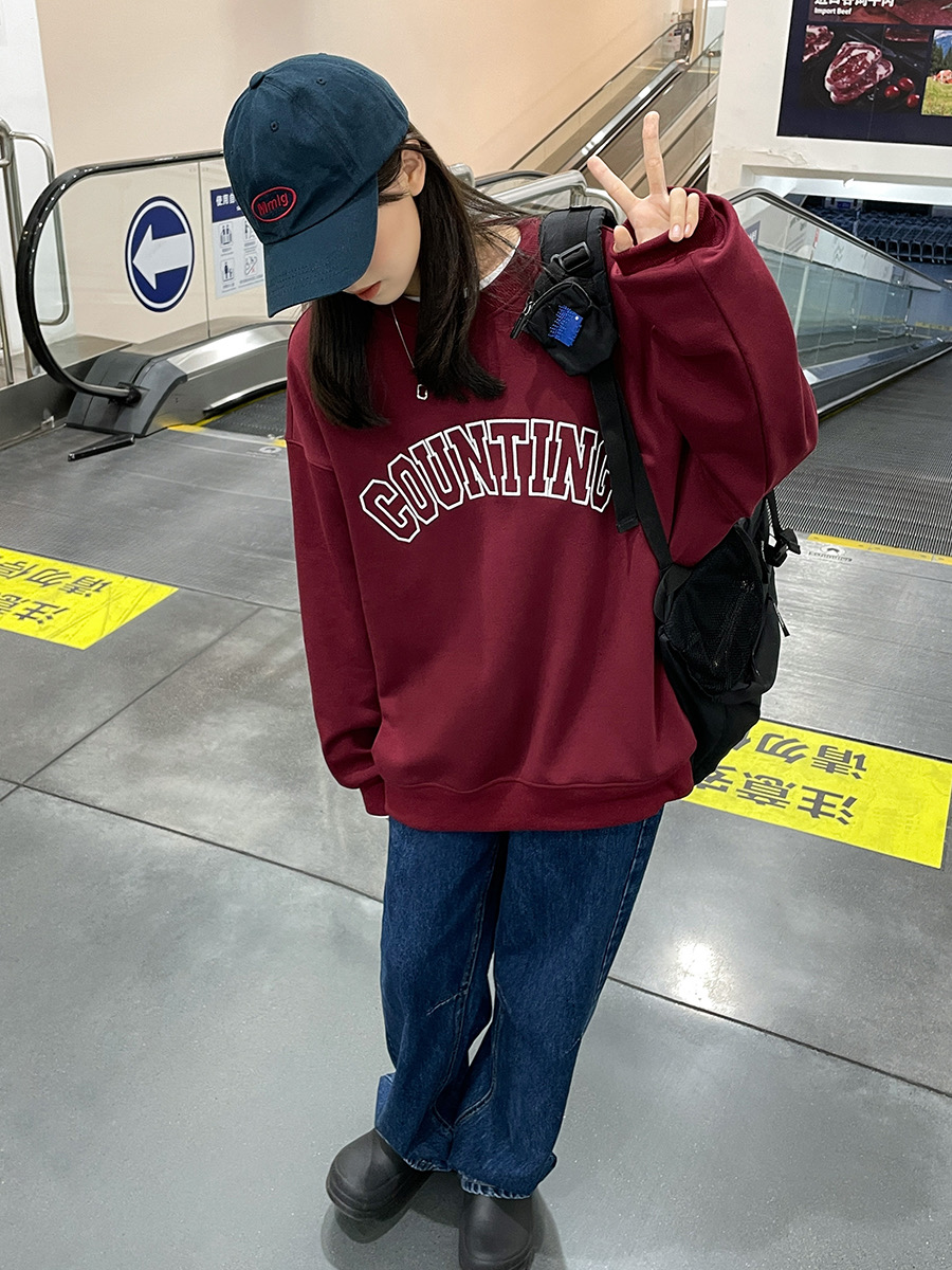 長袖打底衫潮牌美式圓領衛衣純棉重磅黑色上衣內襯春秋款