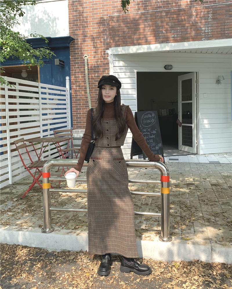 Actual shot Maillard~Winter retro plaid woolen suit, versatile bottoming sweater suit
