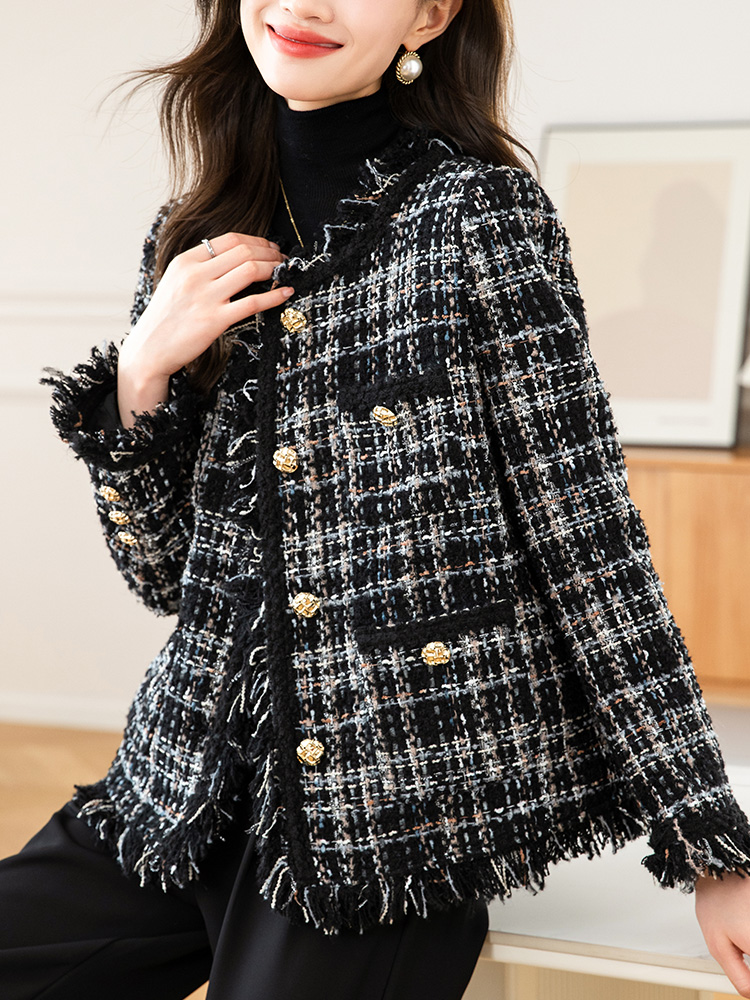 Cotton and thickened liner, wealthy daughter's wool small fragrant jacket for women winter black cotton coat for small people