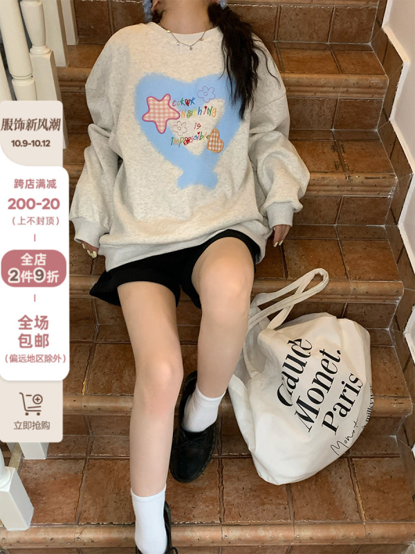 CCKOK 小清新甜妹加絨衛衣2023新款女秋季韓系學院風寬鬆百搭上衣