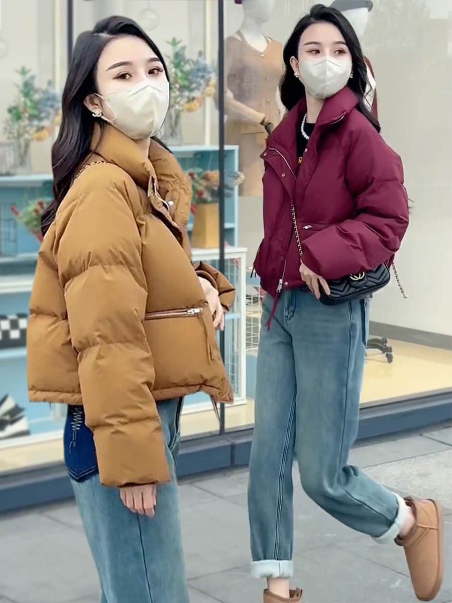 White Duck Down Jacket Women's Short Style Small 2023 New Korean Style Loose Bread Jacket Thickened Warm Jacket
