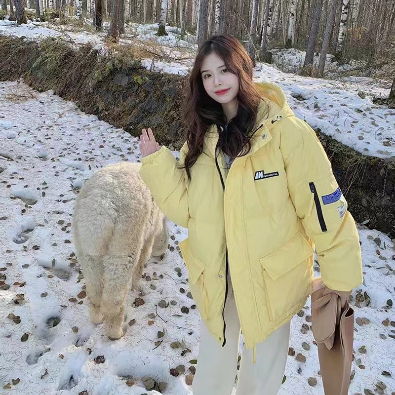 2023 New Winter College Style Bread Cotton Clothes Women's Short Korean Style Loose Hooded Student Cotton Clothes XZX