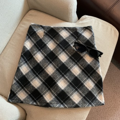 Photographed Autumn/Winter Retro Woolen Plaid A-line Bodycon Dress