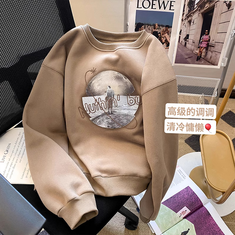 官圖 華棉複合薄款310克/加絨410克 秋冬裝衛衣女印花寬鬆大碼