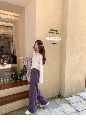 慵懒风紫色哈伦裤女2023年秋新款小香风气质萝卜直筒裤女