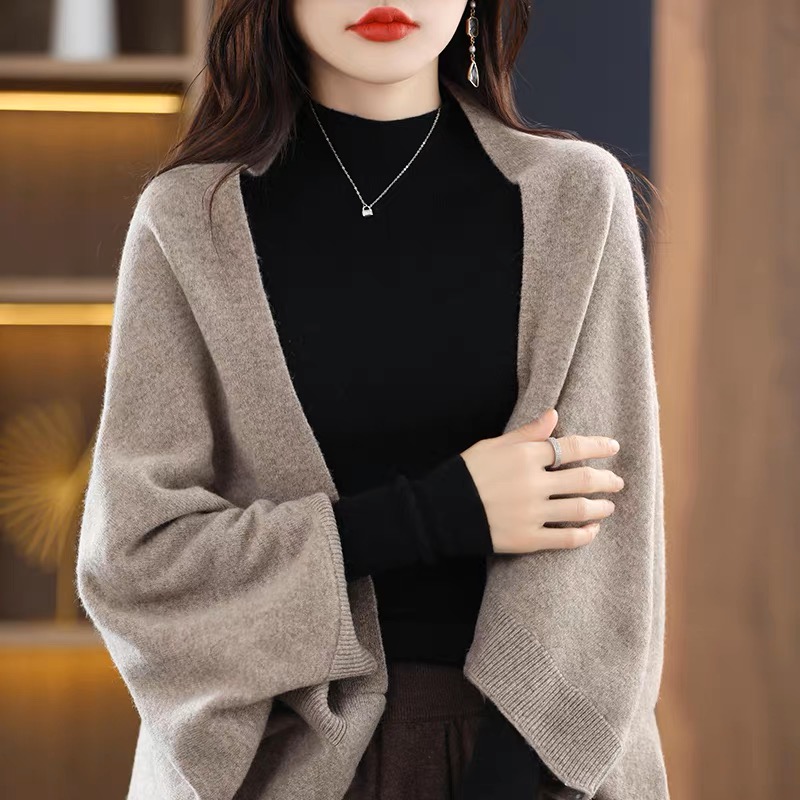 100 pure cashmere knitted shawl scarf dual-use autumn and winter new solid color loose and versatile cape cardigan