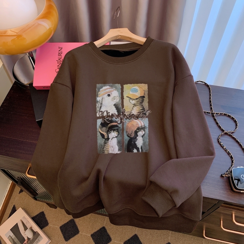 Actual shot of Huamian Thin 310g/Fleece 410g Autumn and Winter Sweater Women's Printed Large Size Women's Wear