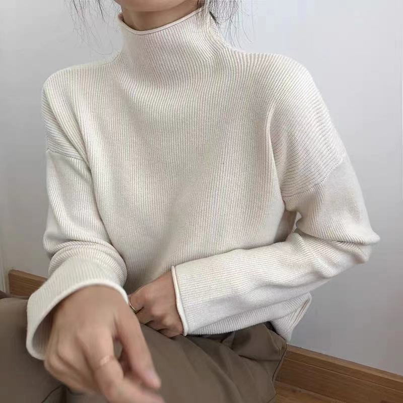 Turtleneck knitted bottoming shirt for women long-sleeved 2023 new autumn threaded loose sweater fashionable western top for women