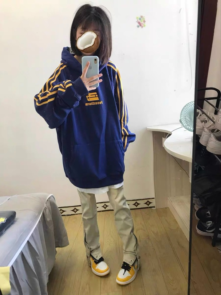 華棉複合牛奶絲330克美式復古hiphop三條槓衛衣女春秋小眾新款
