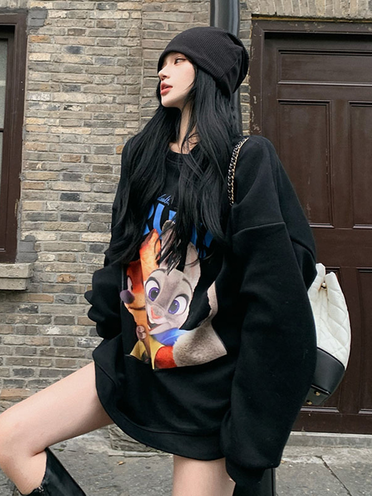 韓國新款華棉複合薄款310克/加絨410克 秋冬裝衛衣女印花寬鬆大碼
