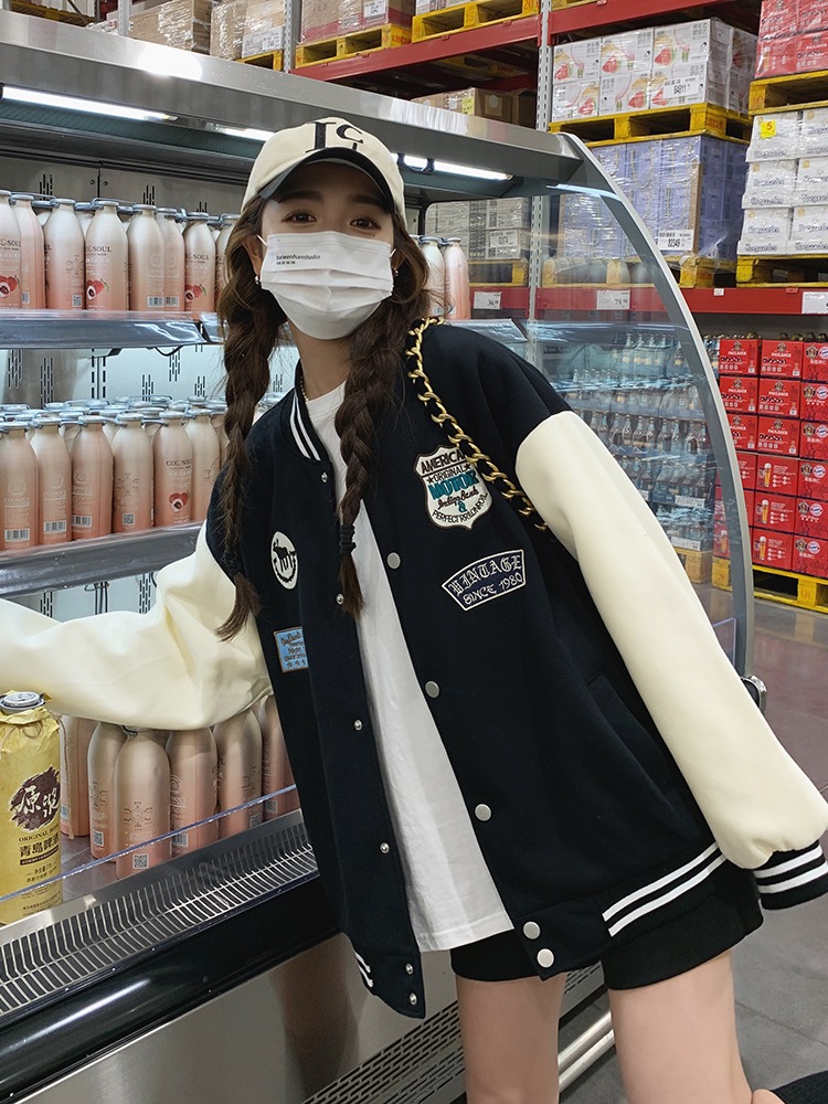 Baseball uniform jacket for women spring, autumn and winter 2023 new Korean style loose college style vintage casual sports jacket