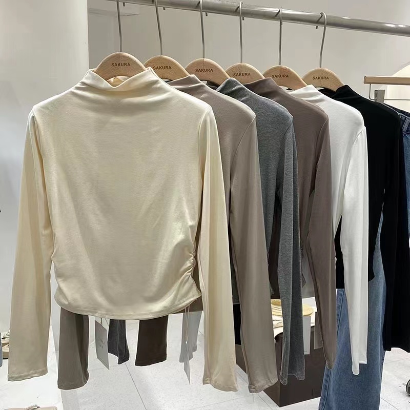 Modal half turtleneck bottoming shirt for women, autumn wear, 2023 new thin black top, long-sleeved T-shirt