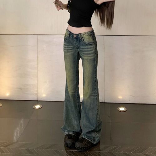 American Retro Low Waist Jeans Women's Designer Wide Leg Pants  New Spring and Autumn Hot Girl Distressed Straight Leg Pants