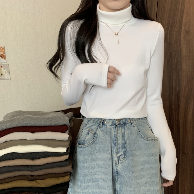實拍 新款  有氨德絨 高領磨毛女打底衫修身長袖T恤女薄絨秋冬裝