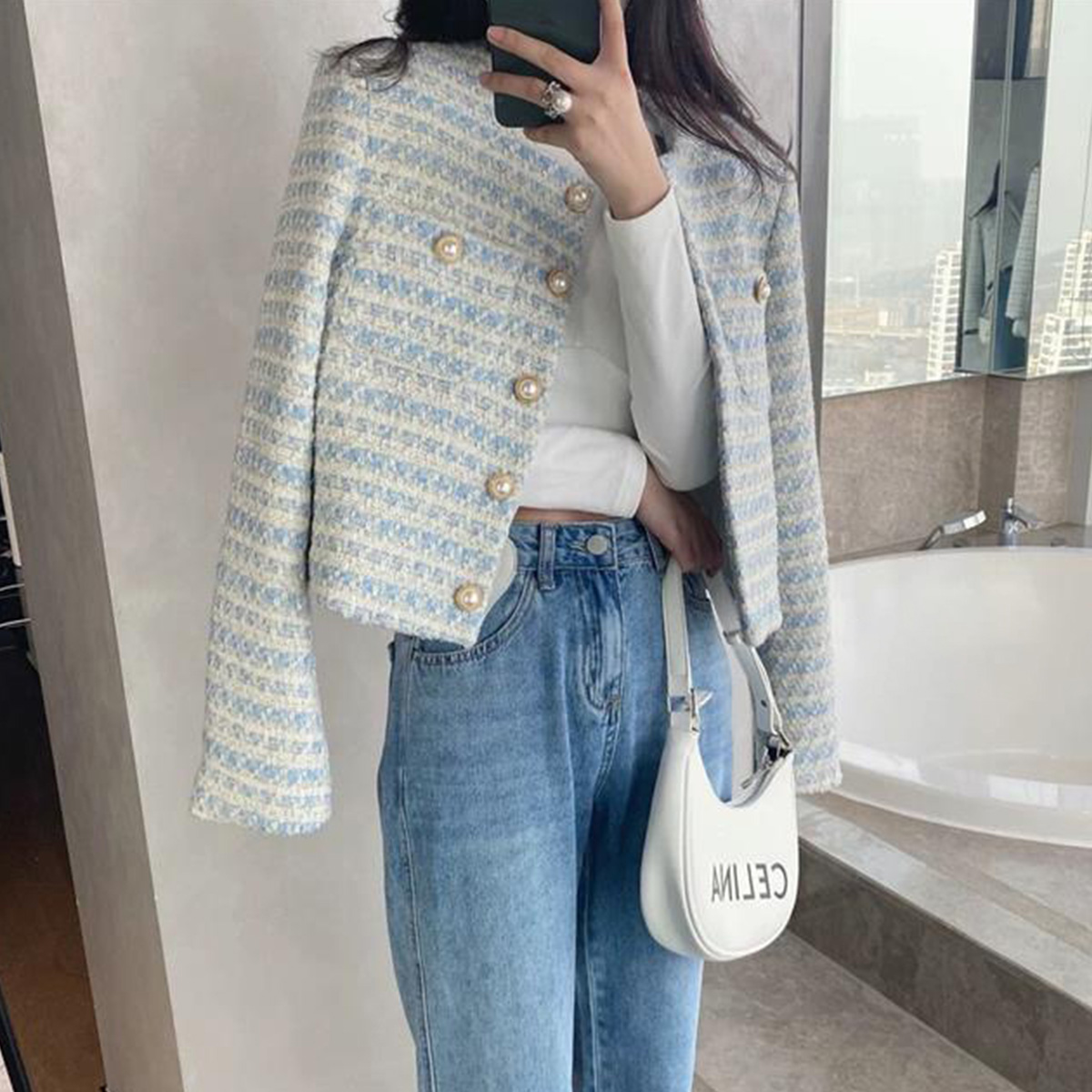 質檢官圖小香風外套女秋冬款2023新款女裝短款開衫氣質高級感上衣