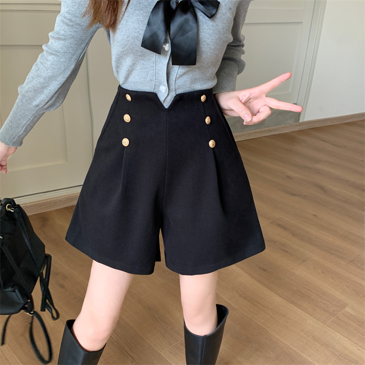 高腰短褲大碼顯瘦休閒闊腿褲毛呢百搭打底靴褲女