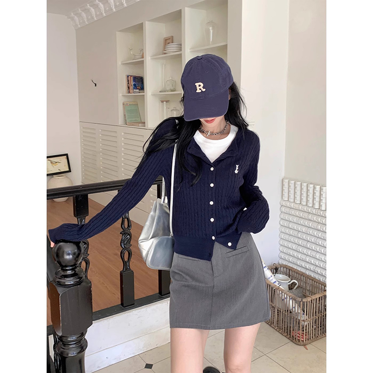 Yang Paopao college style embroidered knitted cardigan for women 2023 autumn new design lazy style sweater jacket