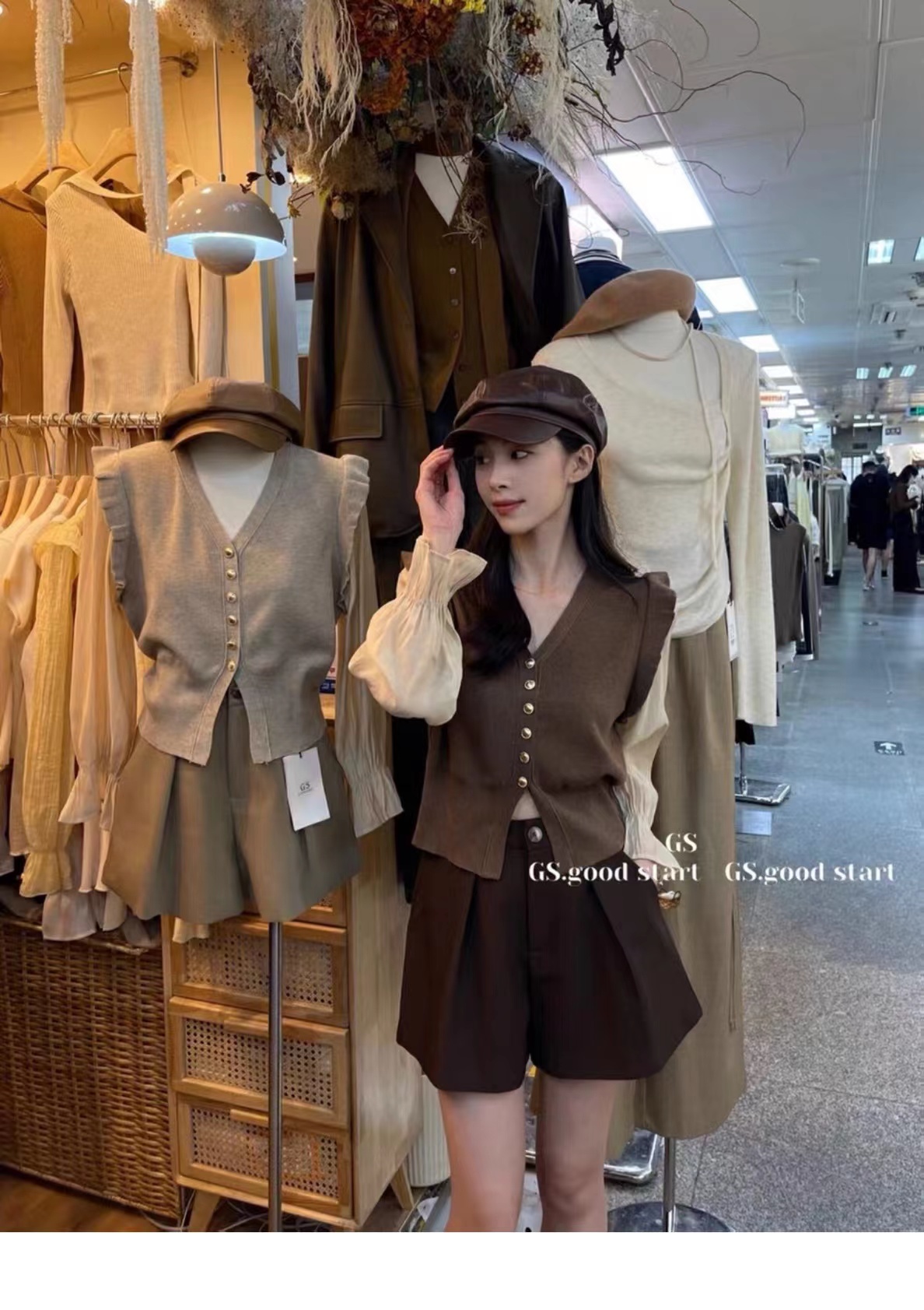 2023 MM new autumn style puff sleeve ruffled V-neck knitted cardigan spliced ​​fake two-piece long-sleeved top trendy~