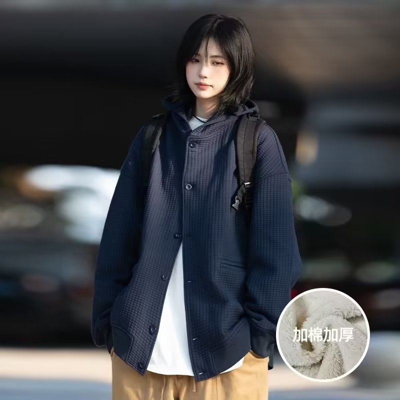 秋冬復古藏藍慵懶風開衫毛衣外套女寬鬆軟糯單排扣針織衫
