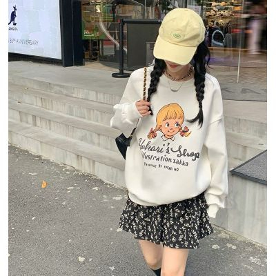原宿BF加絨加厚套頭圓領衛衣女學生鹽系寬鬆上衣秋冬季外套慵懶風
