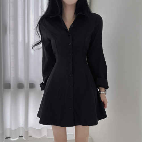Chic Autumn Long-Sleeve Belated Waist Slimming Shirt-Style Dress
