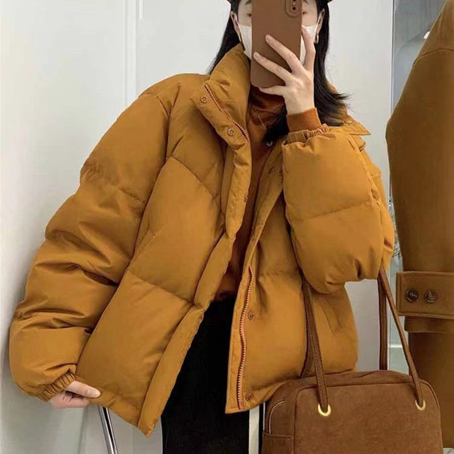 White avocado green zipper bread down cotton jacket for women winter thickened warm candy color short cotton jacket JD
