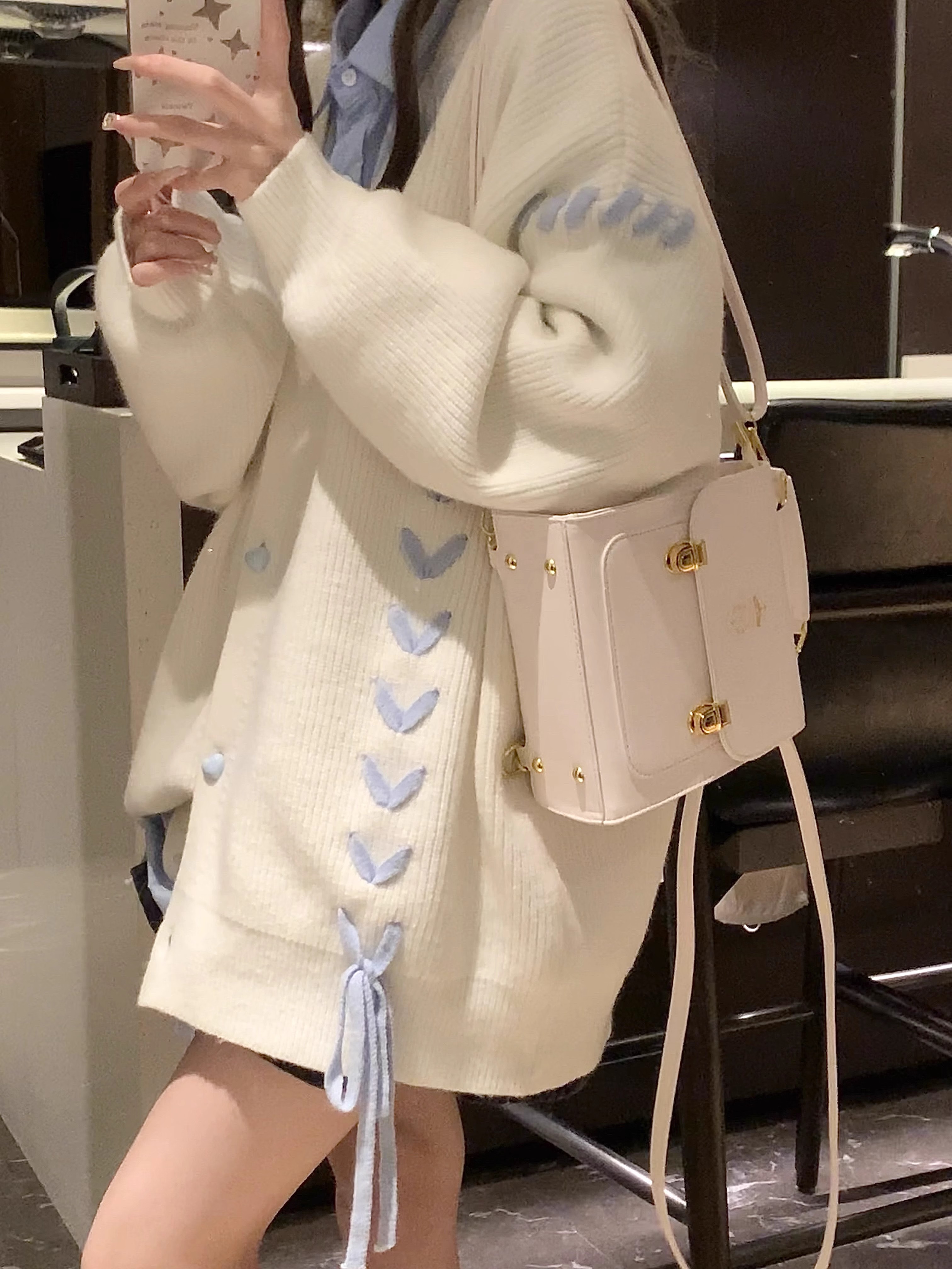 DOPS日系慵懶小眾蝴蝶愛心綁帶軟糯針織開衫外套女