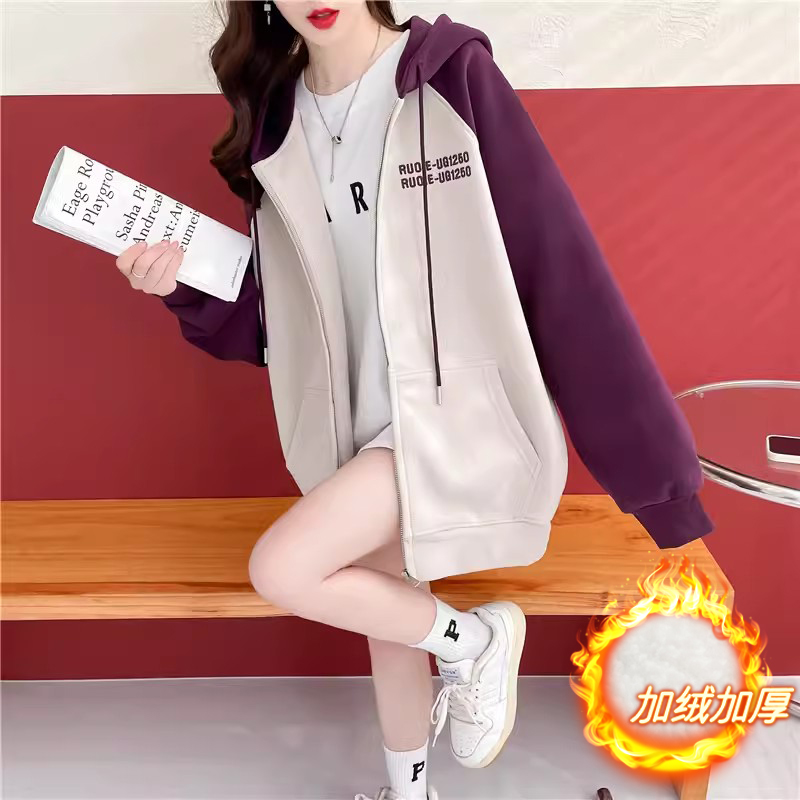 純棉華棉複合銀狐絨 | 後包領 | 韓版連帽撞色外套衛衣女