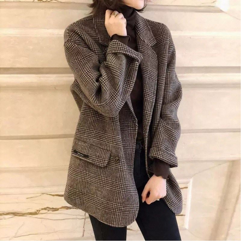 支持活動冬裝夾棉加厚小個子英倫格子西裝呢外套M-4XL200斤