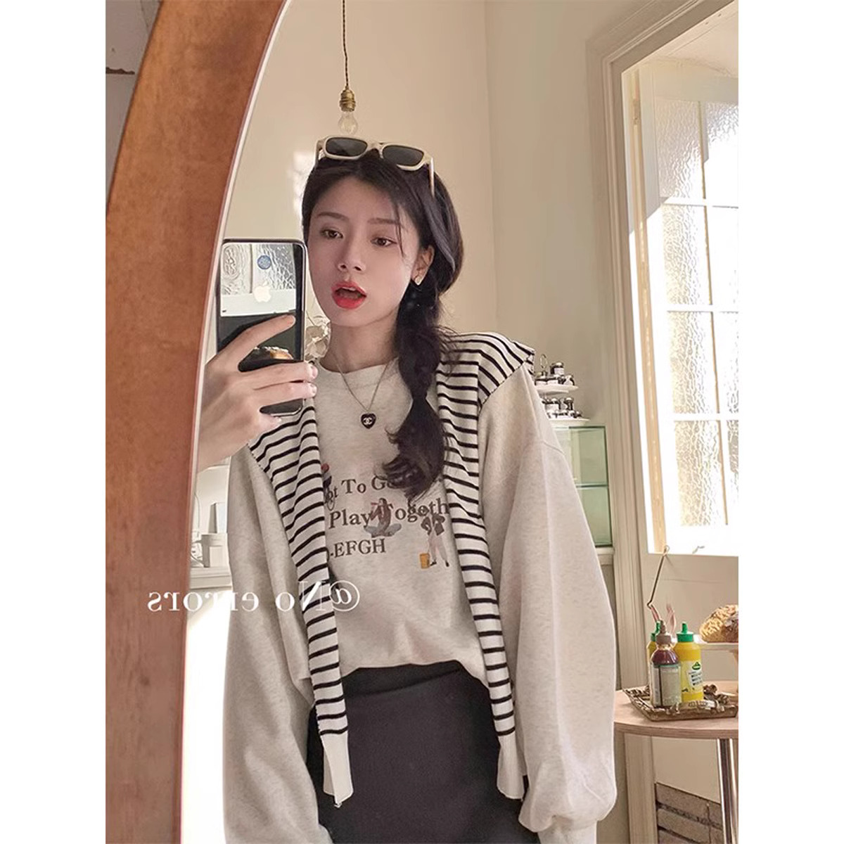 韓國休閒華棉複合薄款310克/加絨410克 秋冬裝衛衣女印花寬鬆大碼