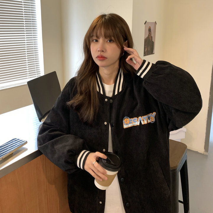 燈芯絨棒球服外套女裝學生早秋季2023新款設計感小眾美式國潮