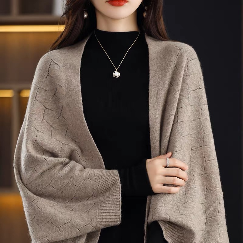 100 pure cashmere knitted shawl scarf dual-use autumn and winter new solid color loose and versatile cape cardigan