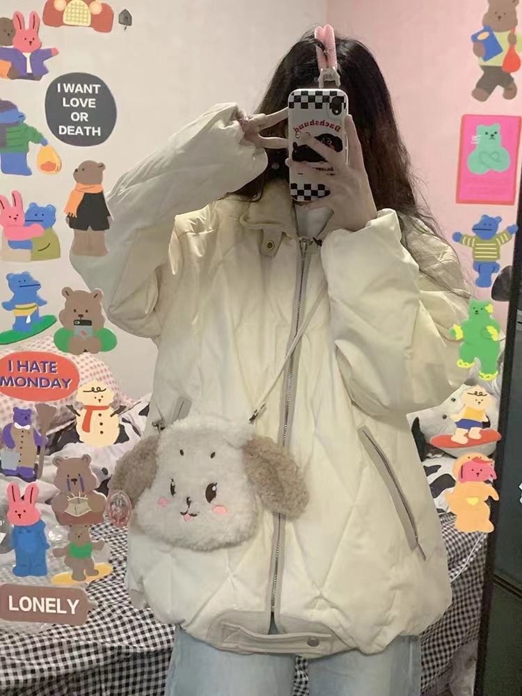 2023 winter new American student Korean cotton clothing women's quilted cotton coat rhombus cotton jacket oversize trendy
