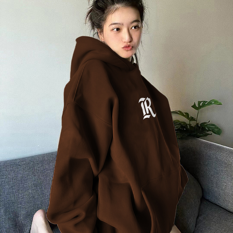 棕色連帽美式衛衣女秋冬無性別oversize慵懶風2023新款多巴胺